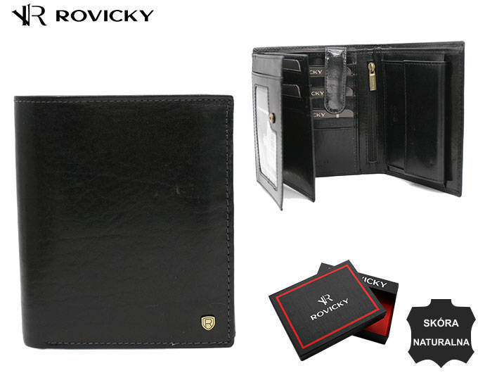 Duży, skórzany portfel męski z systemem RFID — Rovicky