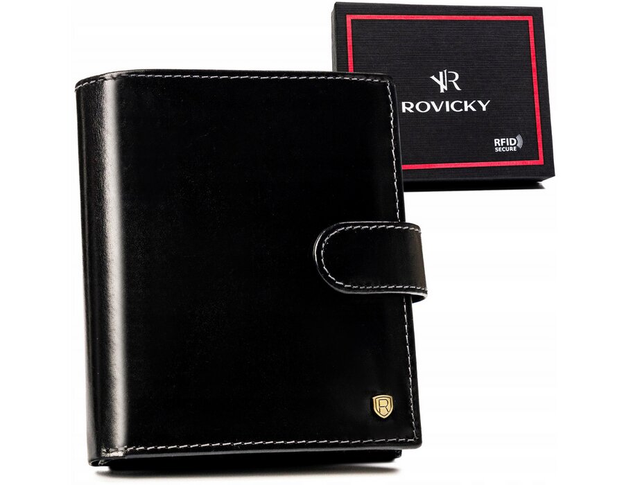 Duży, skórzany portfel męski z systemem RFID — Rovicky