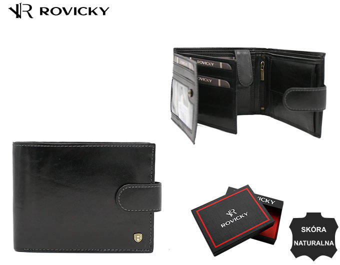 Duży, skórzany portfel męski na zatrzask — Rovicky