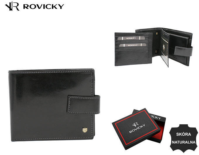 Duży, skórzany portfel męski na zatrzask — Rovicky