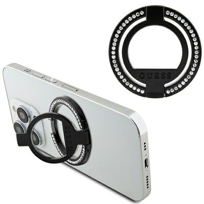 Uchwyt i podstawka GUESS MagSafe Ring Stand with Rhinestones Czarny