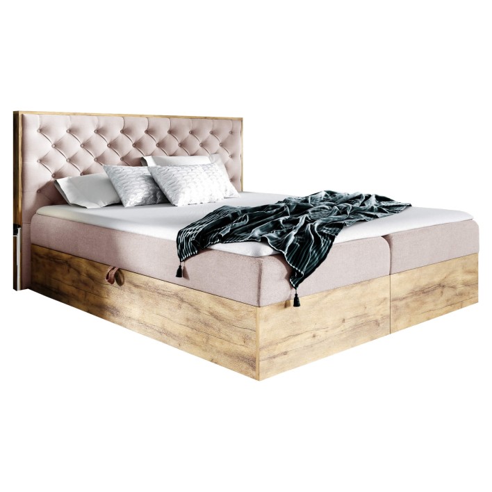 Łóżko kontynentalne 200x200 WOOD3 / materac, pojemnik