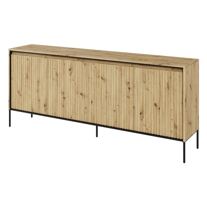 Komoda ryflowana TREND 04 dąb artisan/czarne nogi