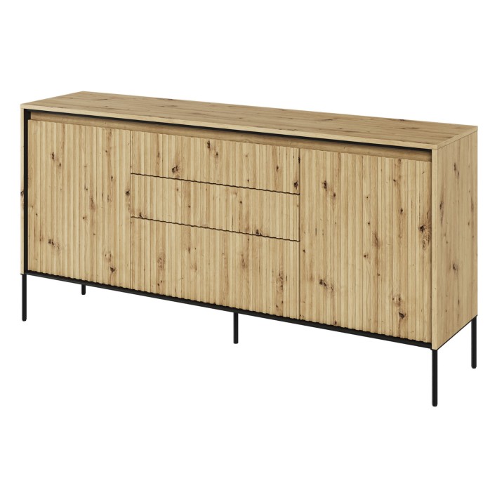 Komoda ryflowana TREND 01 dąb artisan/czarne nogi