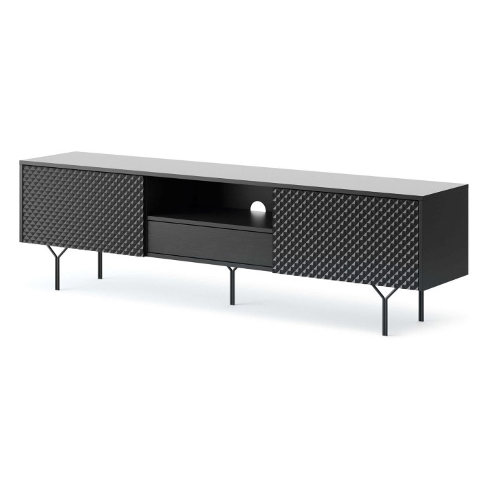 Szafka RTV RAVEN 180 / czarna, front 3D