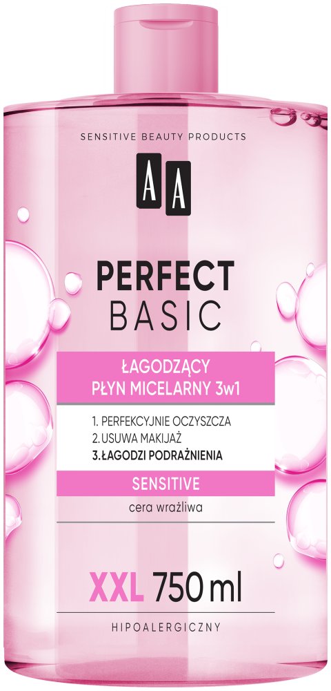 AA Perfect Basic, Łagodzący płyn micelarny 3w1 Sensitive, 750 ml