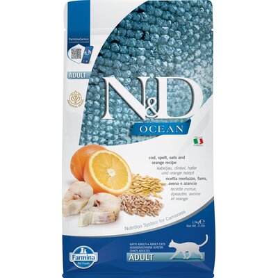 N&D Ocean Low Grain sucha karma dla dorosłych kotów z dorszem 1,5kg