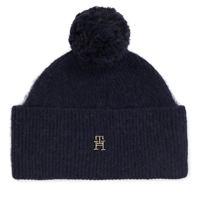 Czapka Tommy Hilfiger Th Evening Pompom Beanie AW0AW15390 Space Blue DW6