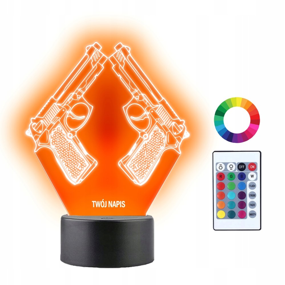 Lampka Nocna LED 3D Pistolety Pistolet