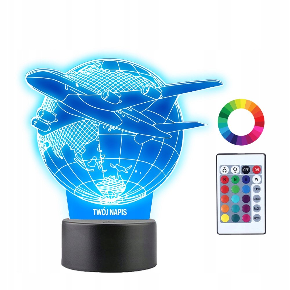 Lampka Nocna LED 3D Samolot Pasażerski Globus