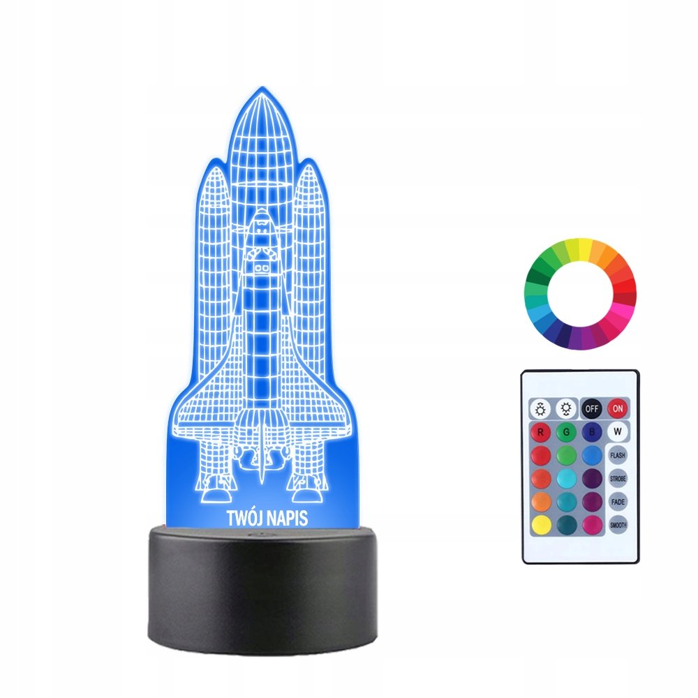 Lampka Nocna LED 3D Rakieta Kosmos
