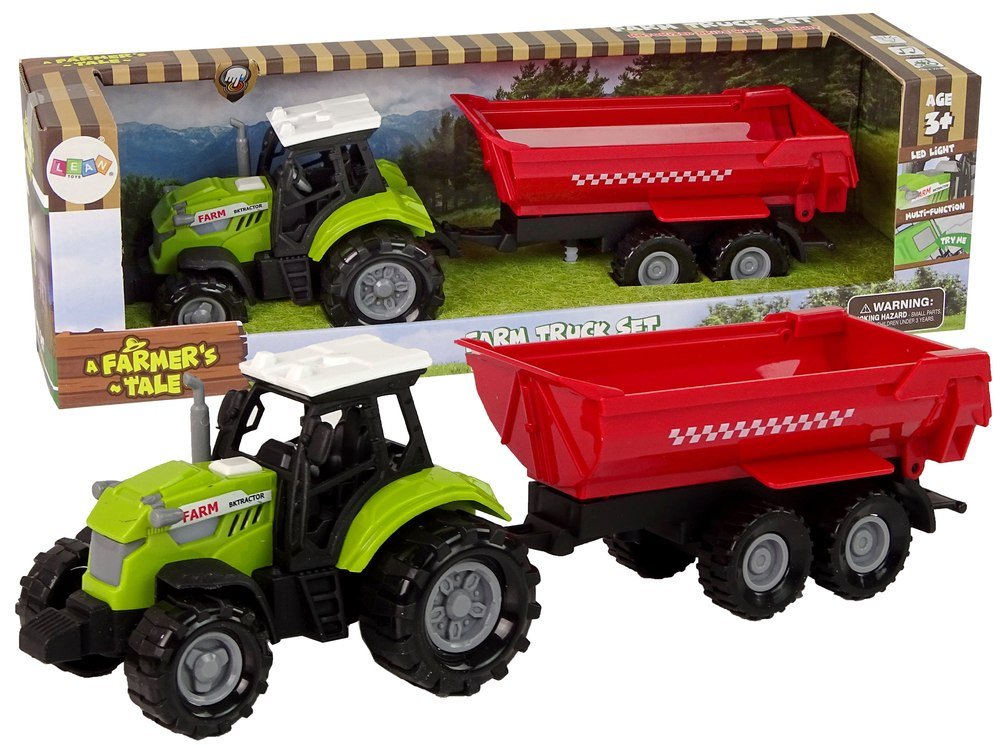 Zielony Traktor z Czerwoną Przyczepką Dźwięk Import LEANToys