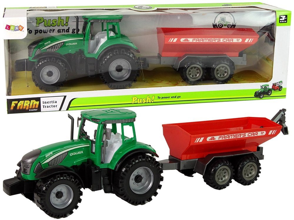 Zielony Traktor z Czerwoną Przyczepką Napęd Frykcyjny Import LEANToys