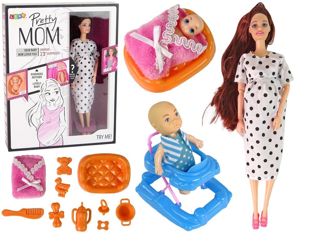 Lalka Dla Dzieci W Ciąży Długie Włosy Akcesoria Import LEANToys
