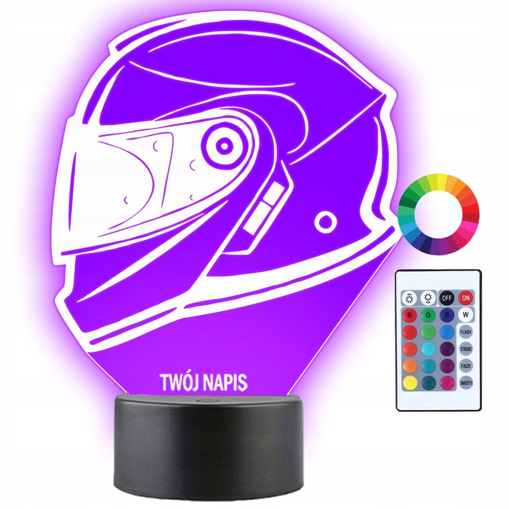 Lampka Nocna LED 3D Kask Motor Prezent 16 kolorów