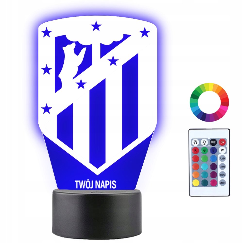 Lampka Nocna LED 3D Atlético Madryt Piłka Nożna Prezent