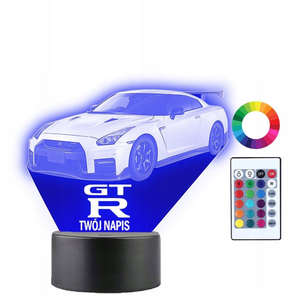 Lampka Nocna LED 3D Nissan GT-R R35 Auto Samochód Prezent