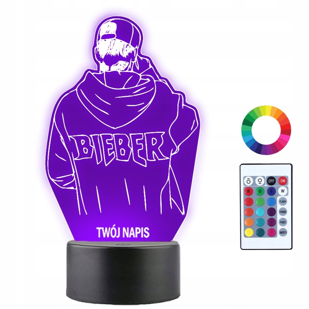 Lampka Nocna 3D LED Justin Bieber Muzyka Prezent