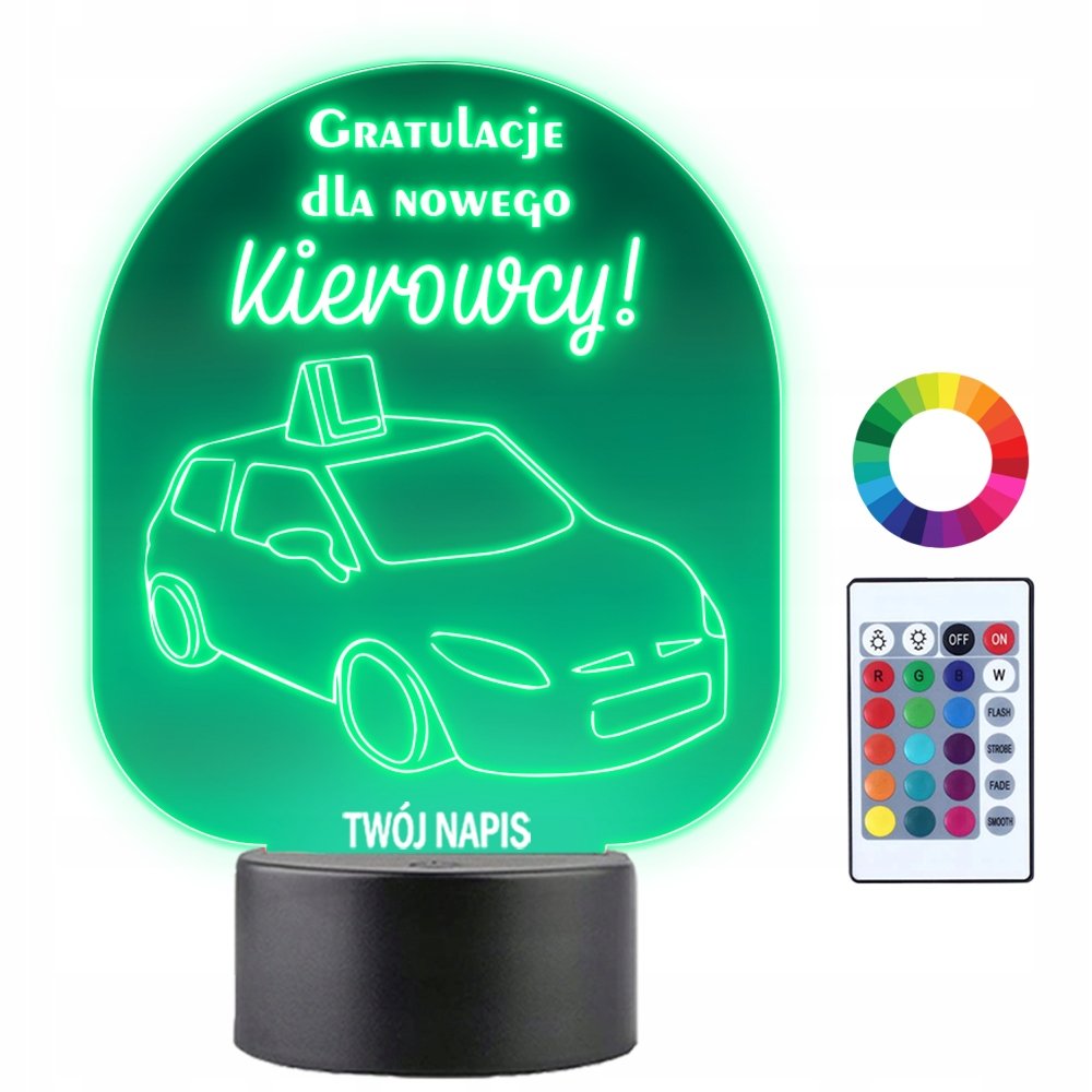 Lampka Nocna LED 3D Zdanie Prawka Prawo Jazdy