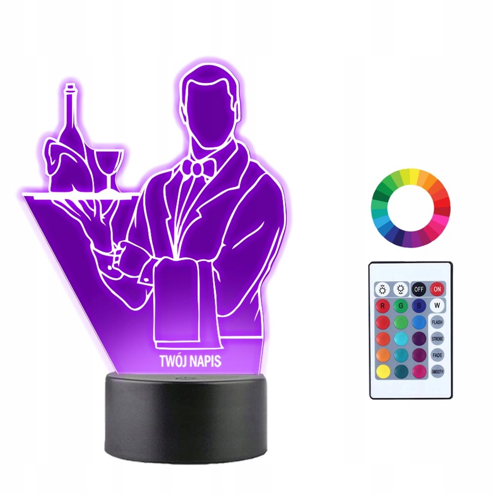 Lampka Nocna 3D LED Kelner z Tacą Zawód Prezent
