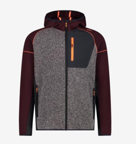 CMP męska kurtka Knit-Tech z kapturem o stałej czapce, Burgundy-Antracyt, 54