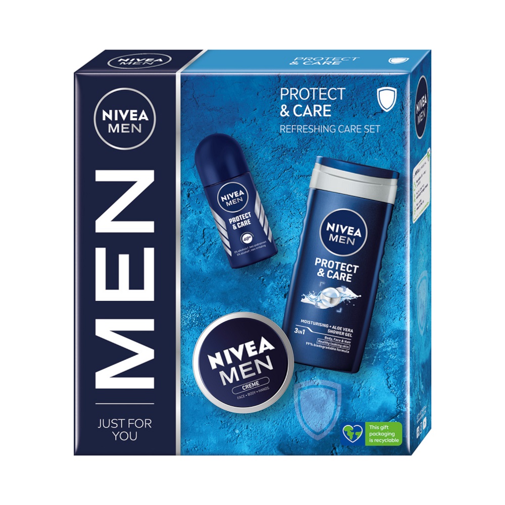 Nivea Men Protect & Care zestaw żel pod prysznic 250ml + antyperspirant roll-on 50ml + krem uniwersalny 75ml (M)