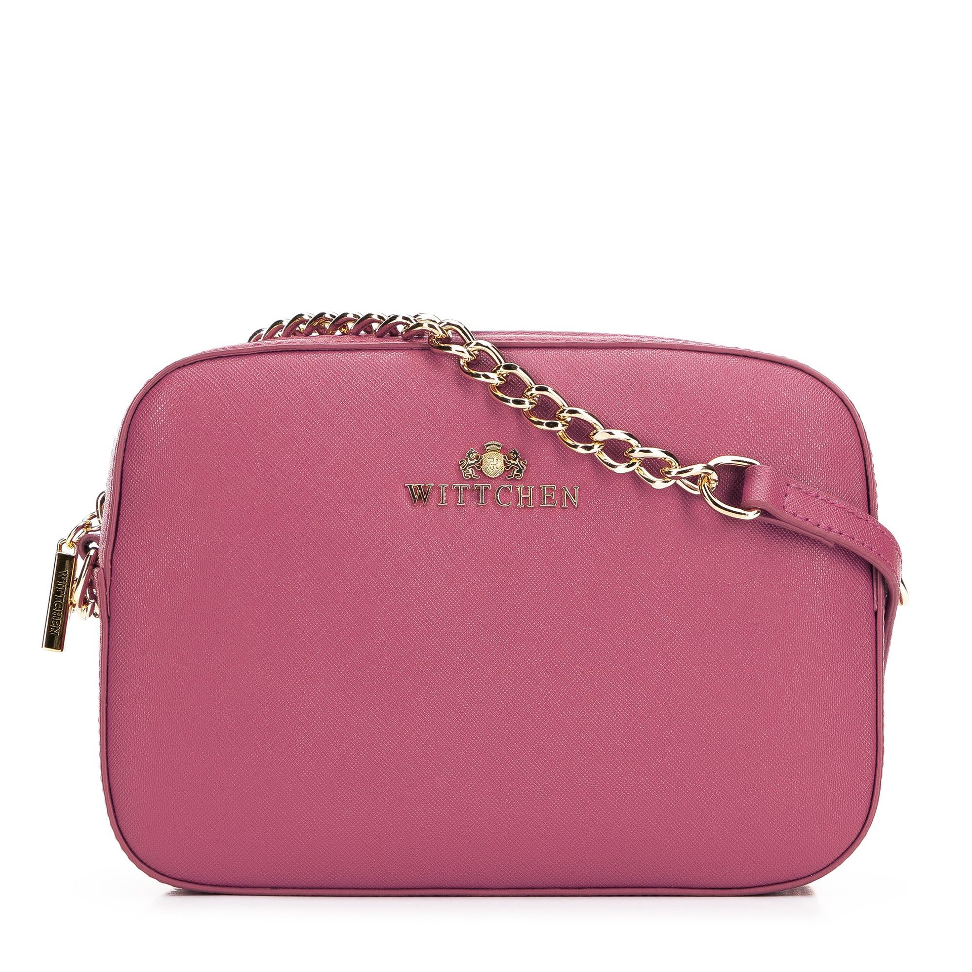 Damska listonoszka ze skóry saffiano pudełkowa na łańcuszku