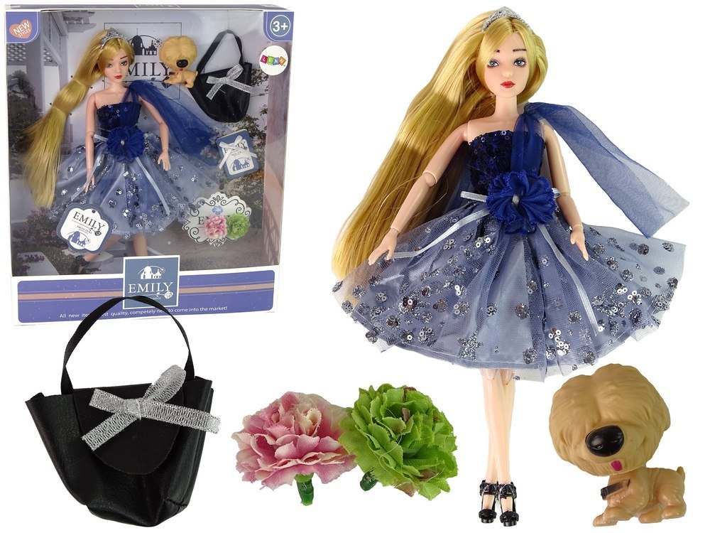 Lalka Dla Dzieci Emily Z Pieskiem Torebką Kwiatami Import LEANToys