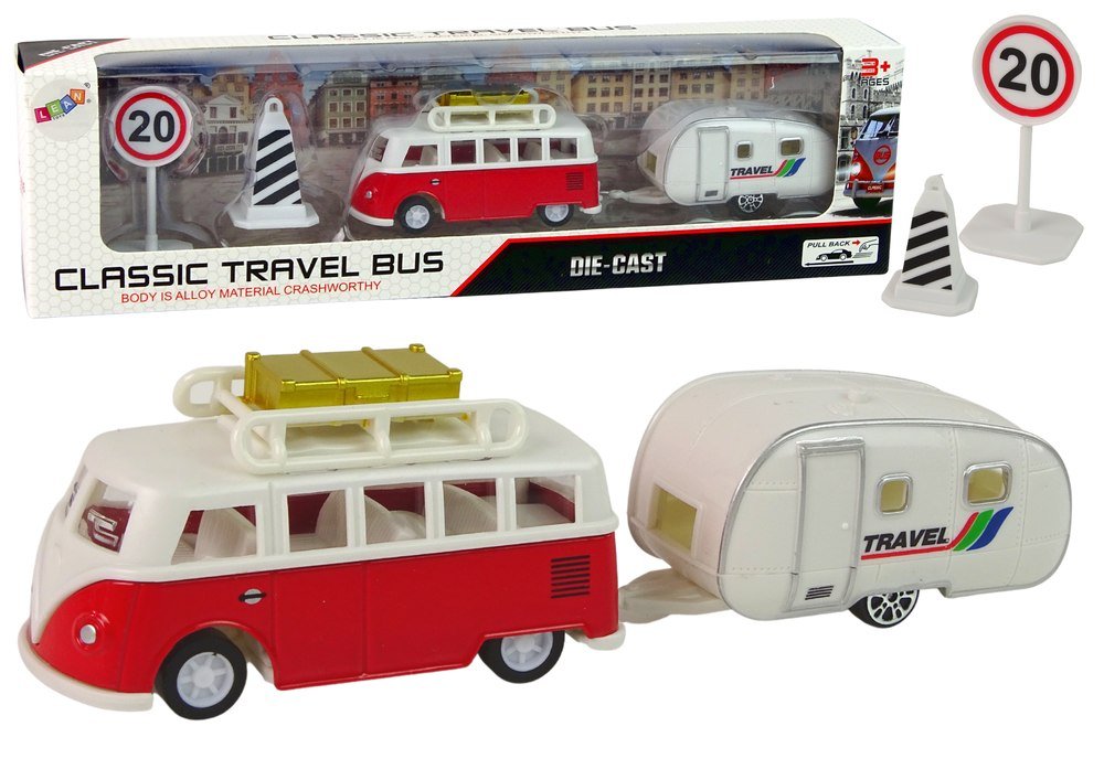Zestaw Pojazdów Czerwony Bus z Przyczepą Campingową Import LEANToys