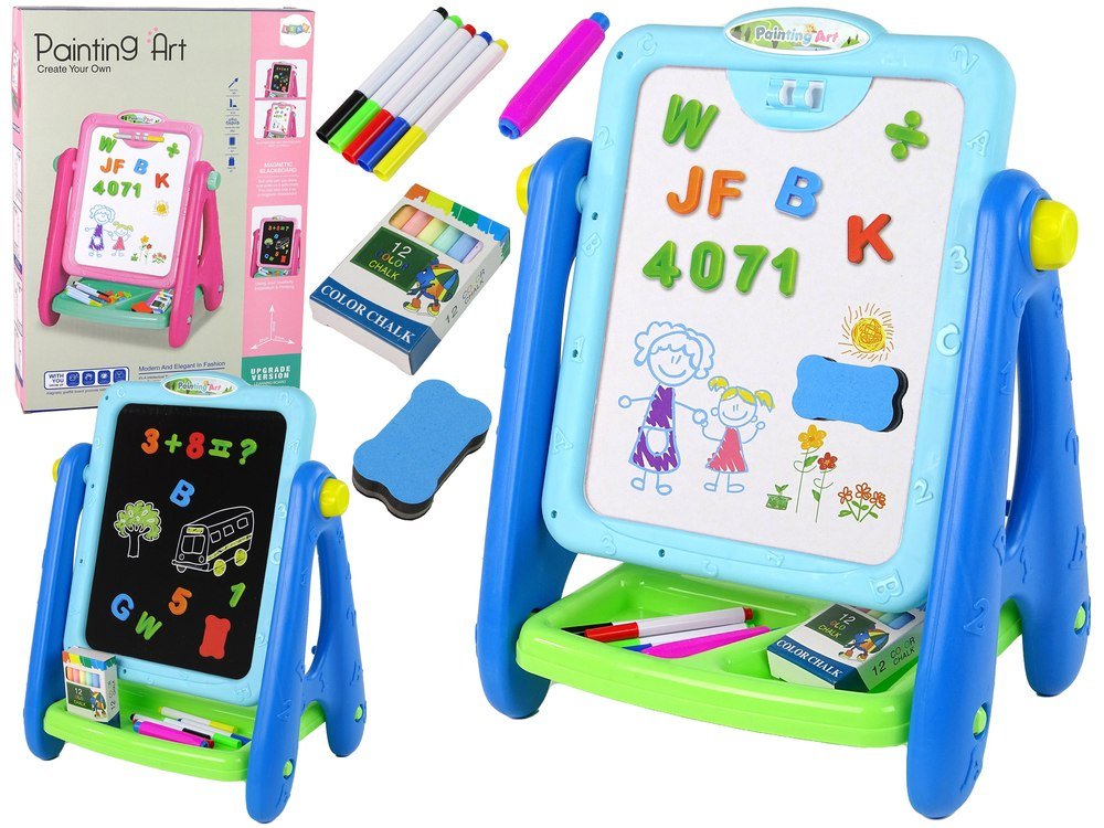 Tablica Edukacyjna 2 w 1 Niebieska Kredy Pisaki Import LEANToys