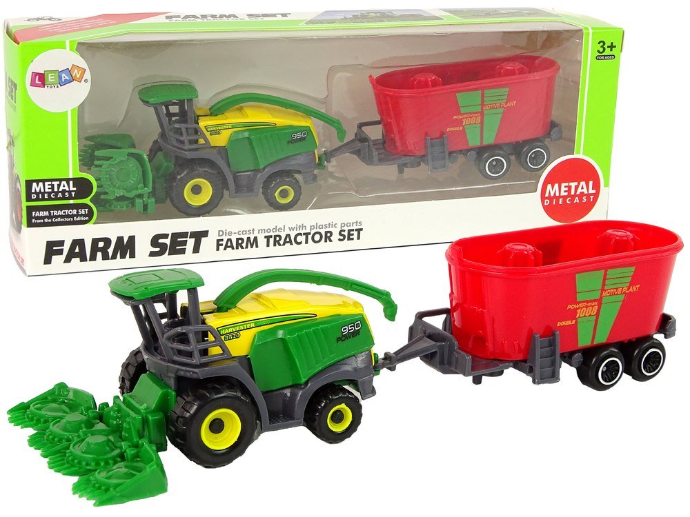 Kombajn z Przyczepą Maszyna Rolnicza Zielony Czerwony Import LEANToys