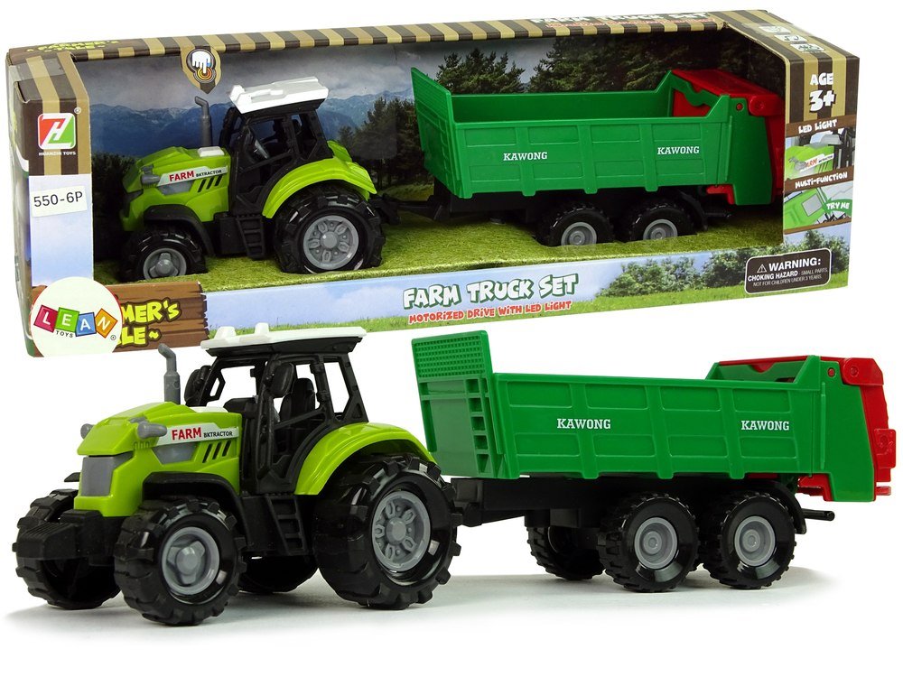 Traktor z Przyczepka Dźwięk Zielony Farma Import LEANToys
