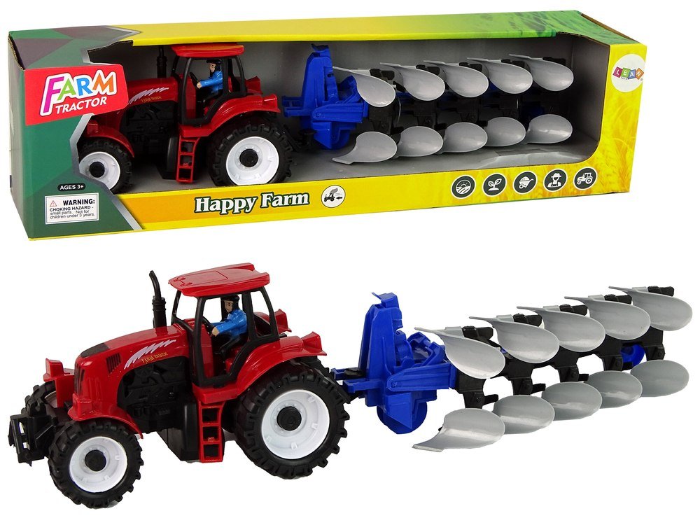 Czerwony Traktor z Pługiem Farma Import LEANToys