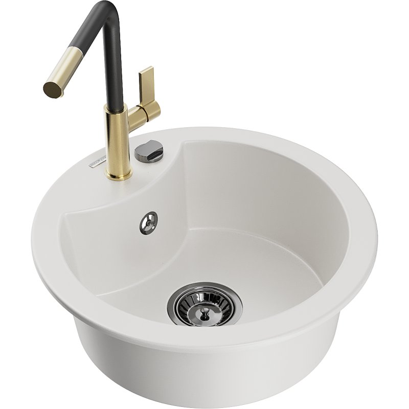 Mexen Diego zlewozmywak granitowy 1-komorowy z baterią kuchenną Flora, biały