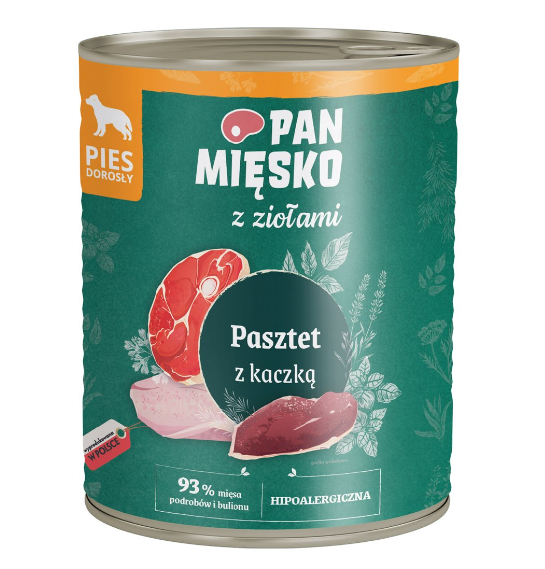 PAN MIĘSKO z ziołami Pasztet z Kaczką Karma mokra dla psa 800g