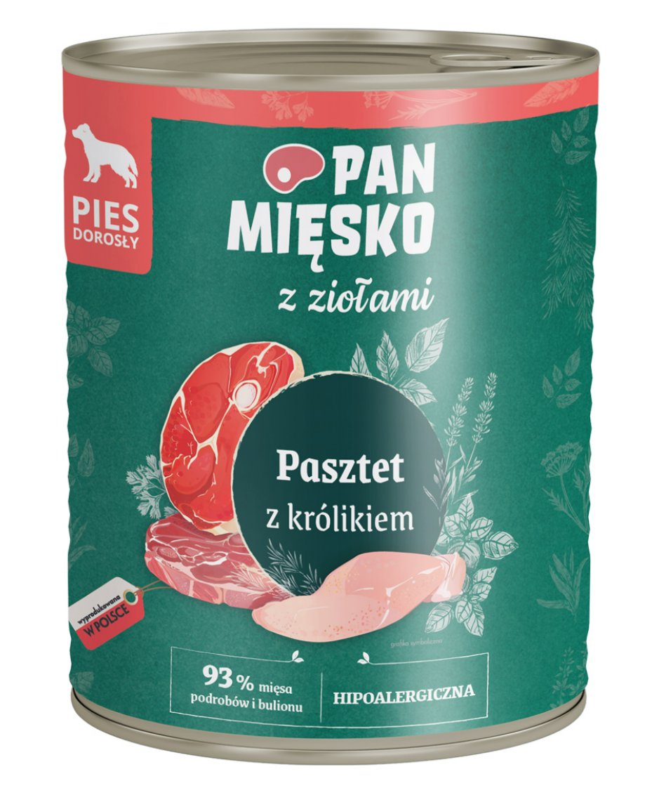 PAN MIĘSKO z ziołami Pasztet z Królikiem Karma mokra dla psa 800g