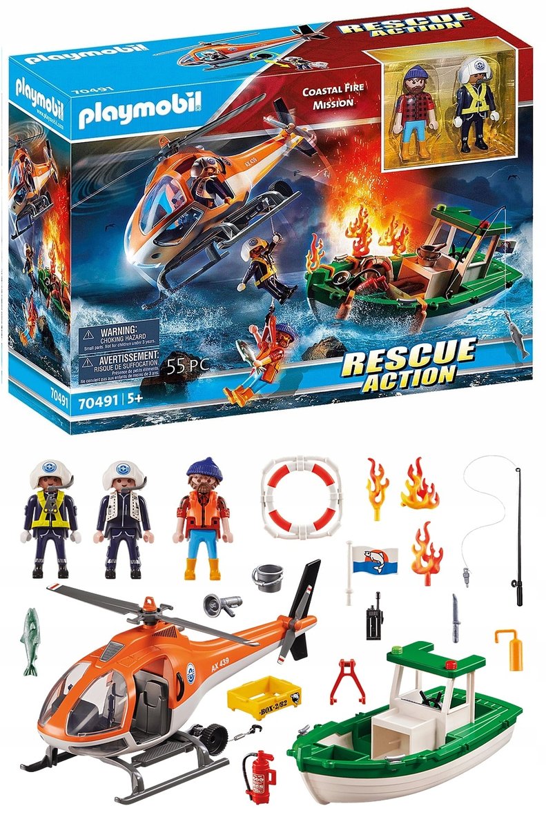 Playmobil 70491 Misja Przybrzeżnej Straży Pożarnej Helikopter Statek Łódź