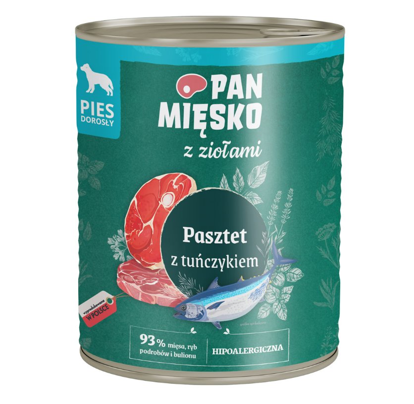 PAN MIĘSKO z ziołami Pasztet z Tuńczykiem Karma mokra dla psa 800g