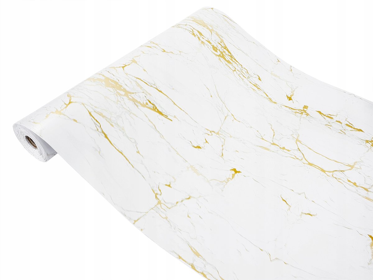 Klejowa Okleina Meblowa Marmur Biało-Złoty Na Meble Szafę Drzwi 90x25