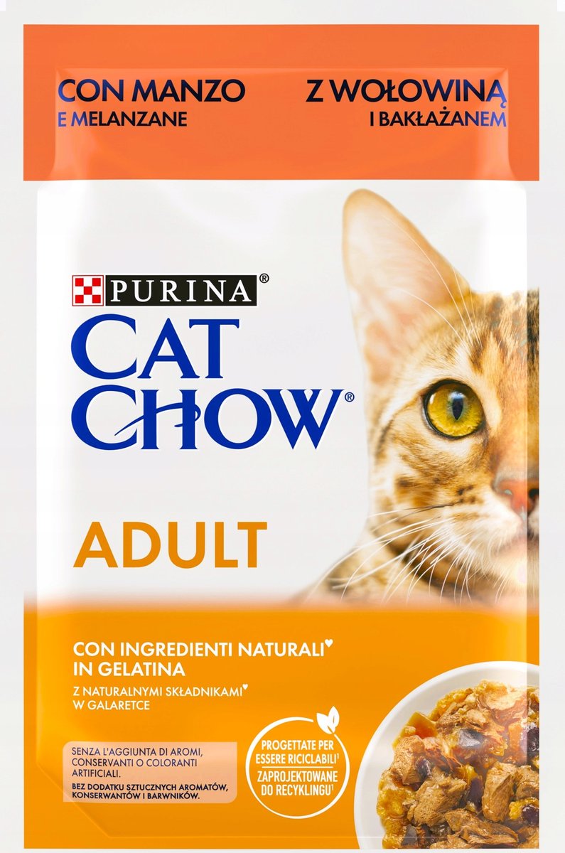 Mokra karma dla kota Cat Chow Wołowina i Bakłażan w galaretce 85g