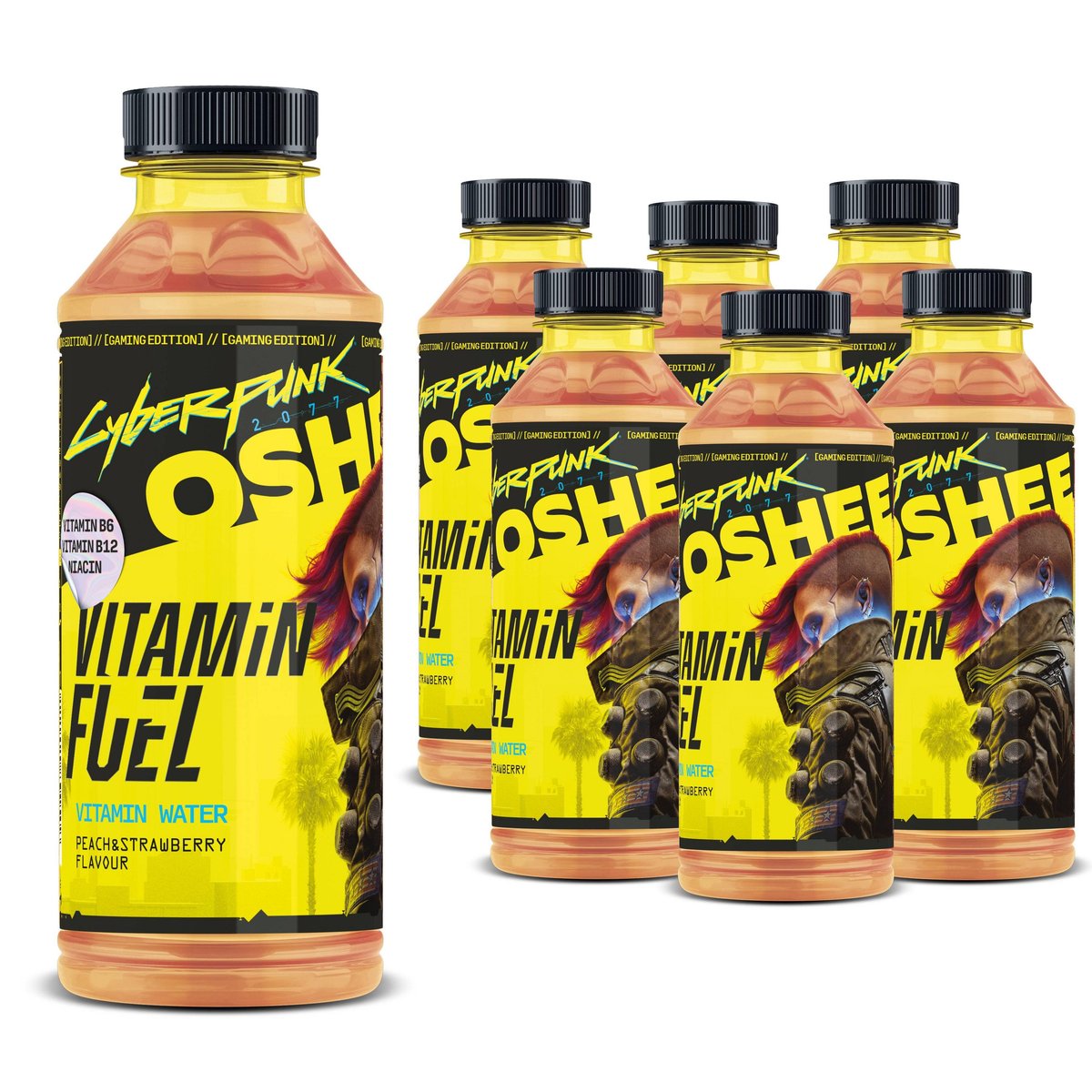 6x OSHEE Vitamin Water Cyberpunk Brzoskwinia-Truskawka 555 ml