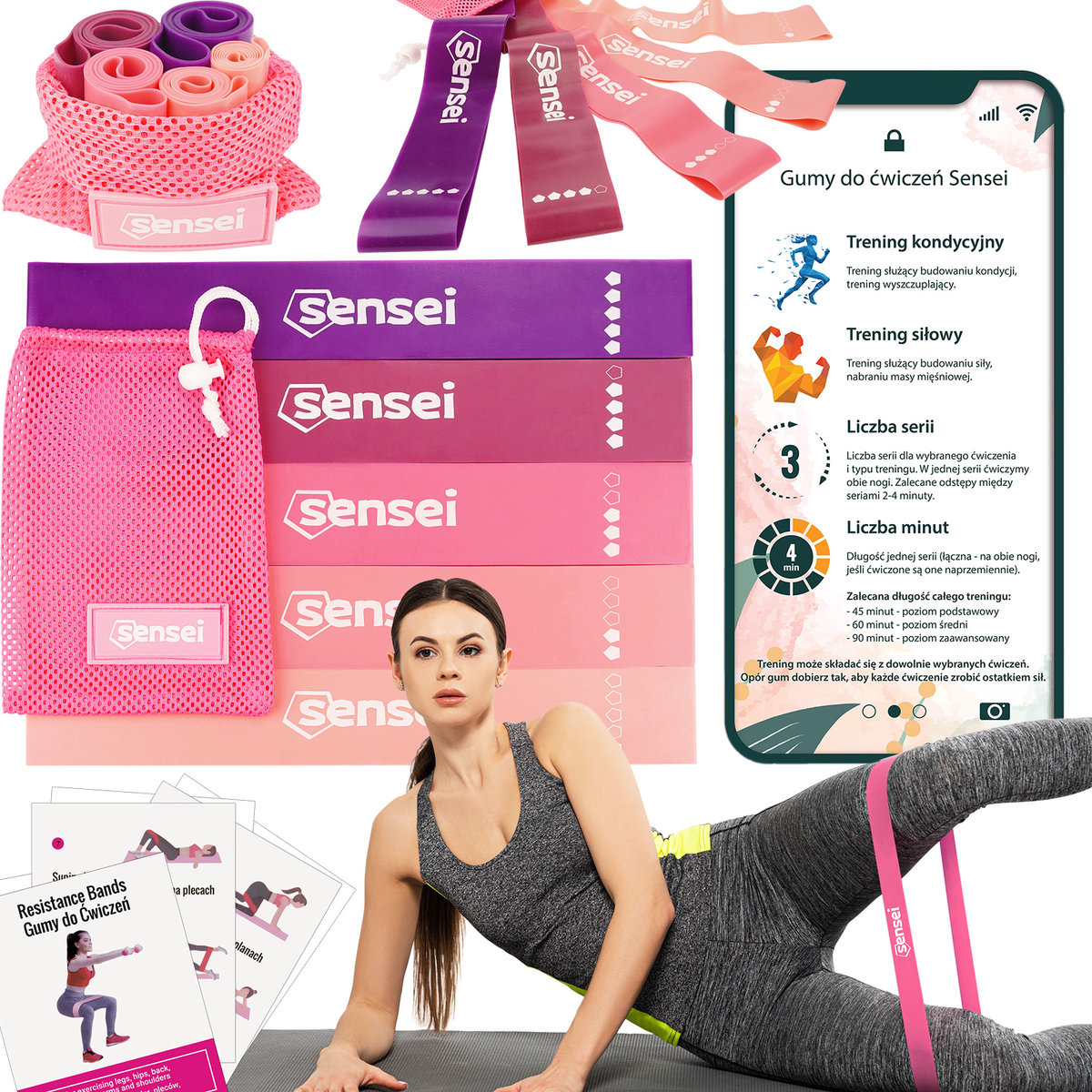 Zestaw 5 Gum Do Ćwiczeń, Taśmy oporowe Sensei Mini Bands