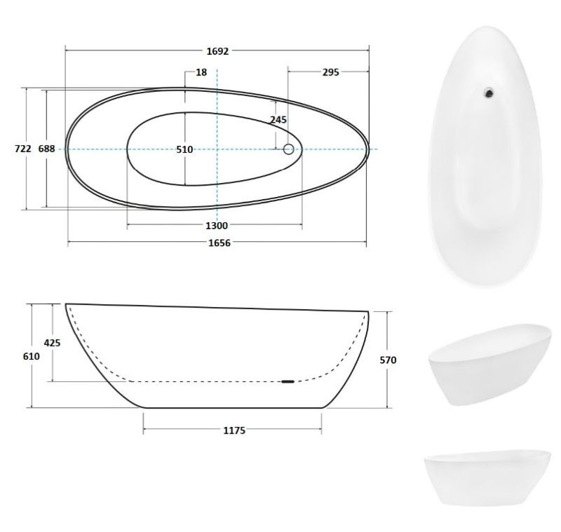 Besco Goya Glam Wanna wolnostojąca 170x72 cm złoty/biały połysk + korek klik-klak chrom WMD-170-GZ