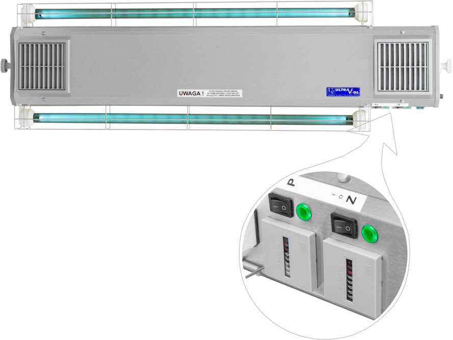 NBVE-110/110NL 2-funkcyjna lampa bakteriobójcza przepływowa ścienna z licznikami