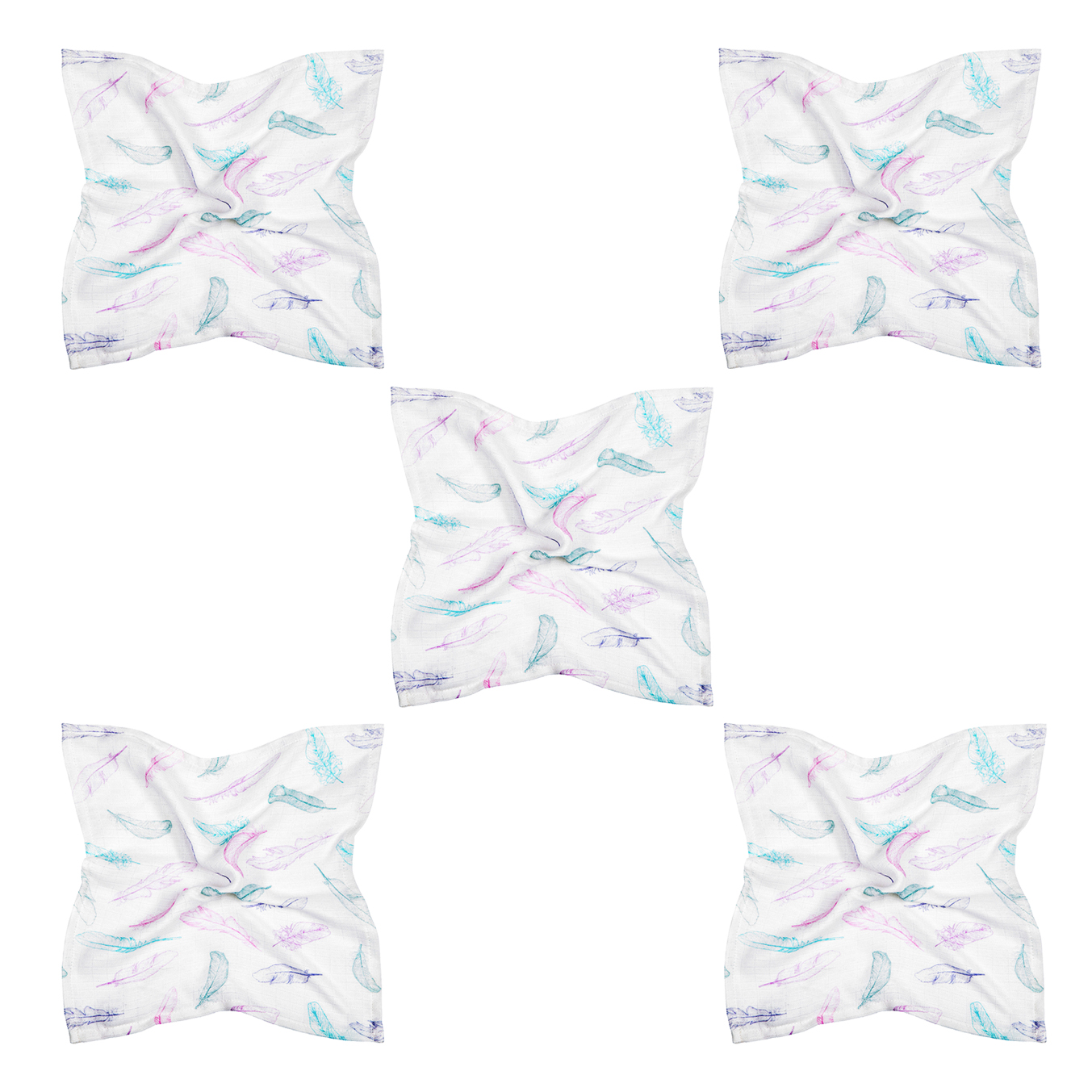 5-pak - Pieluszki bambusowe mini 25x25 - Rajskie piórka