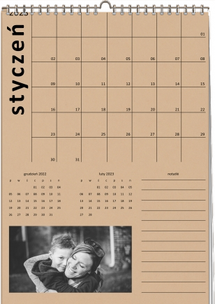 Kalendarz ścienny, Beżowy z notatkami, 20x30 A4 cm