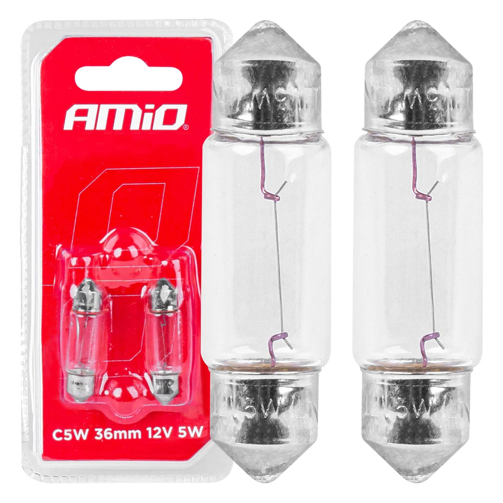 Żarówki halogenowe c5w rurkowe 36mm 12v 2szt. blister amio-03348