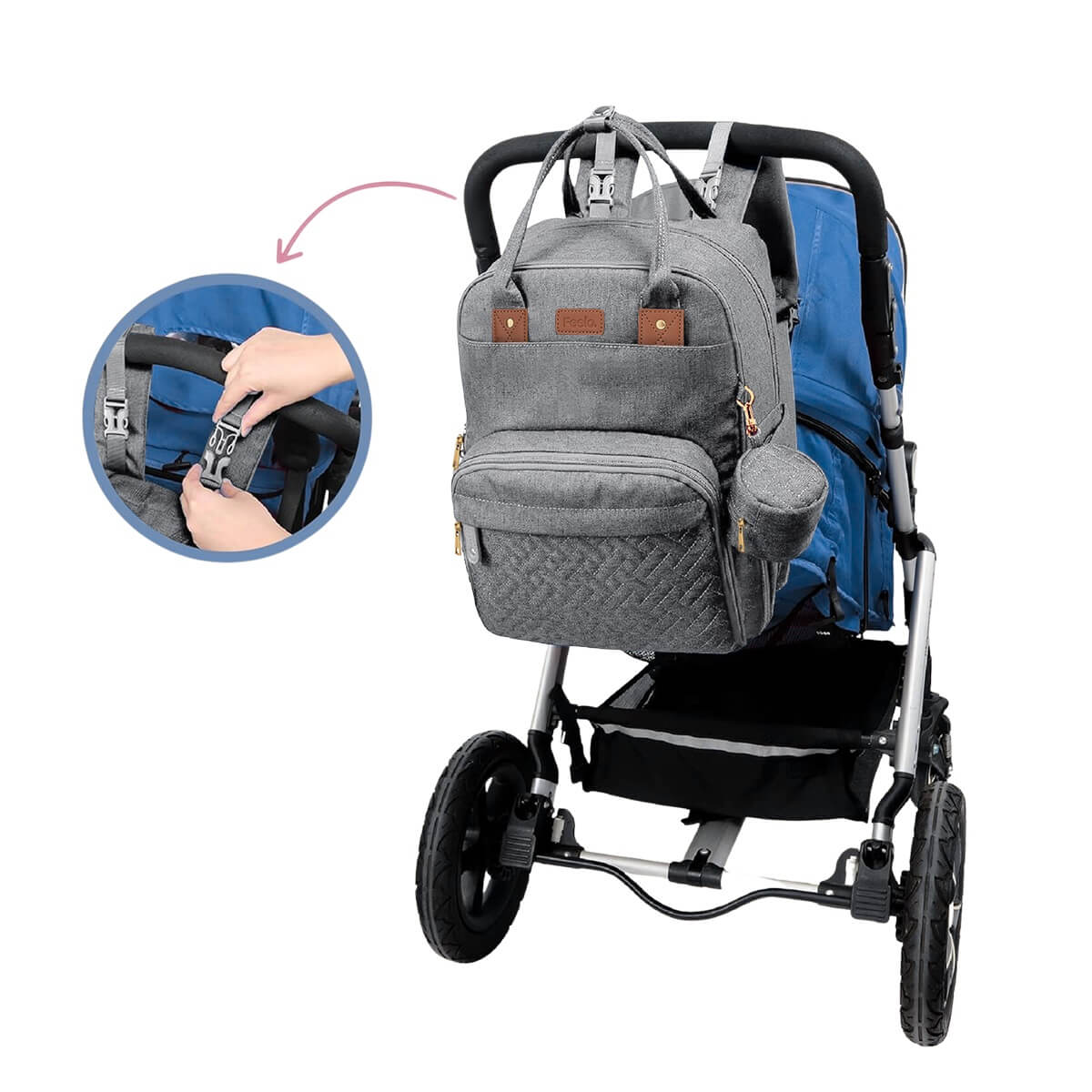 Feelo Mom Backpack Dark Grey plecak do wózka dla mamy z matą do przewijania szary