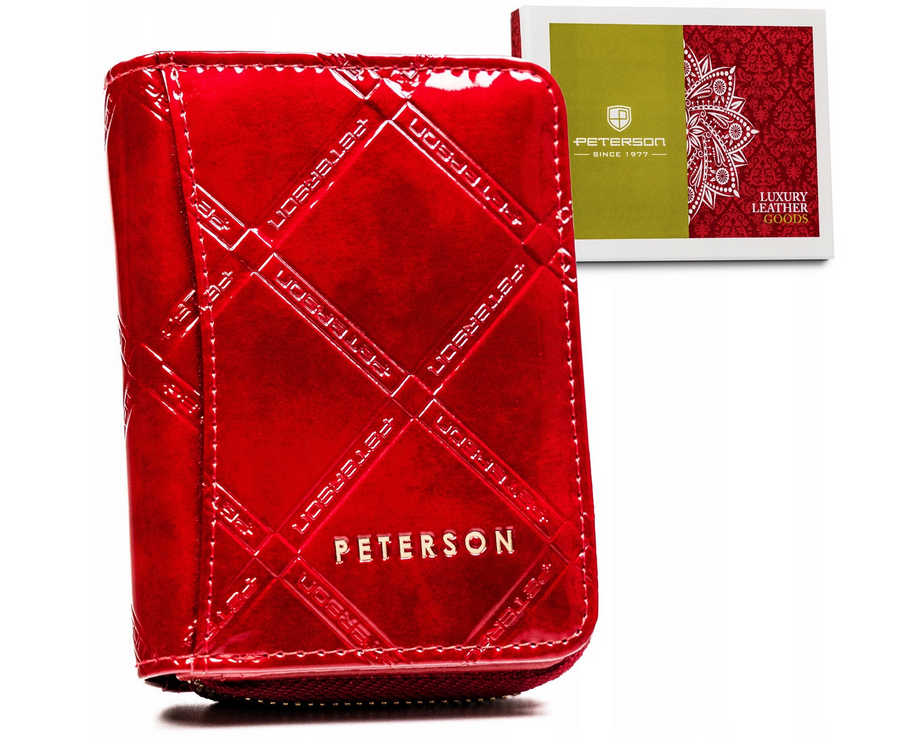 Mały, skórzany portfel damski na suwak i zatrzask — Peterson
