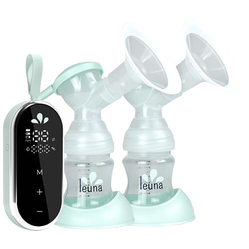 Leuna Comfort podwójna elektryczna pompa do piersi, przenośna podwójna pompa do mleka karmiącego z 4 rozmiarami kołnierzy, lustrzany ekran dotykowy LED, 3 pozycje i 12 poziomów, ochrona przed